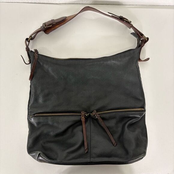 Cynthia Rowley Black Leather Large Hogo Purse with Brown Strap - Picture 1 of 14